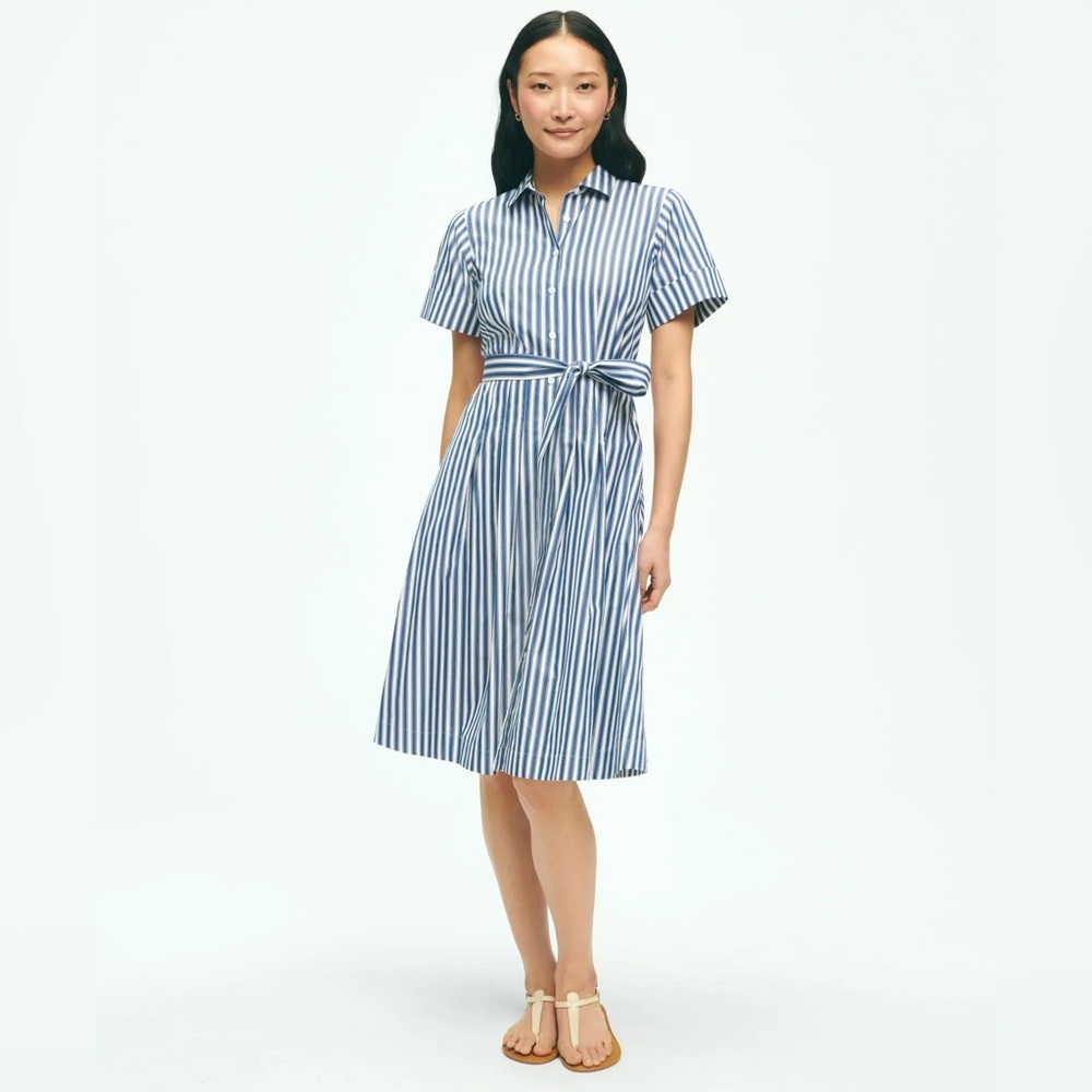 Brooks Brothers Striped Belted Shirt Dress In Cotton size 4